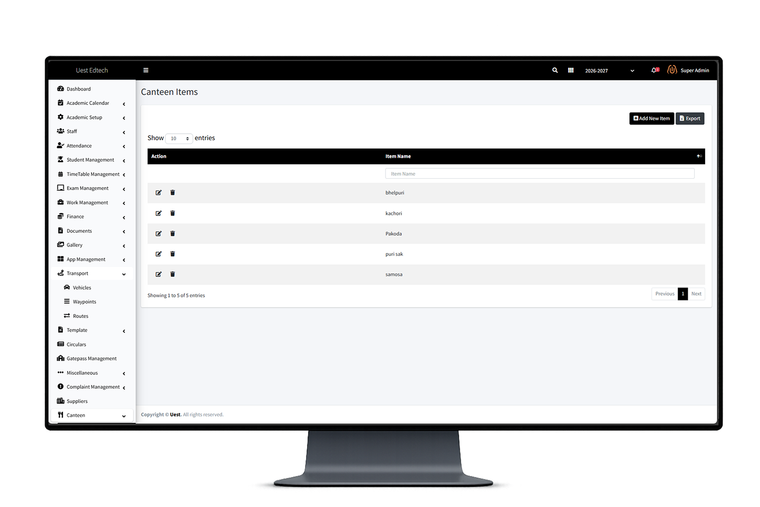 Canteen Management Dashboard Interface