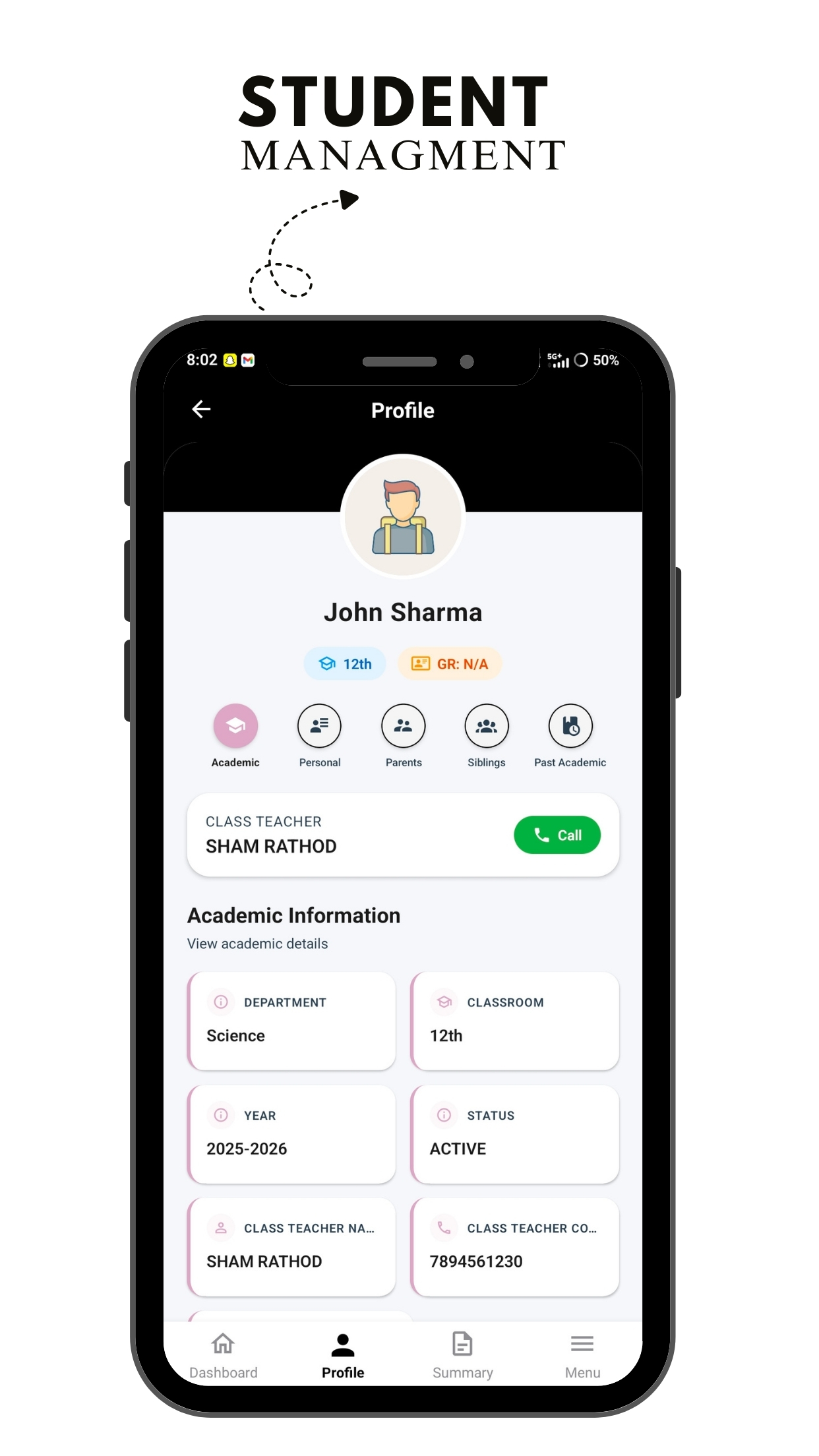 Student Management Mobile View