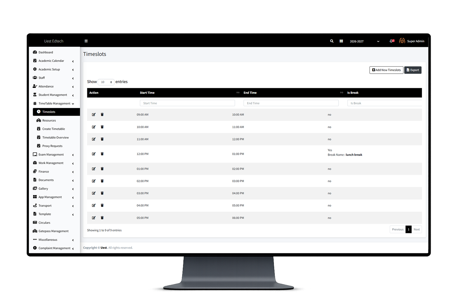Rann Dass Timetable Management System Dashboard